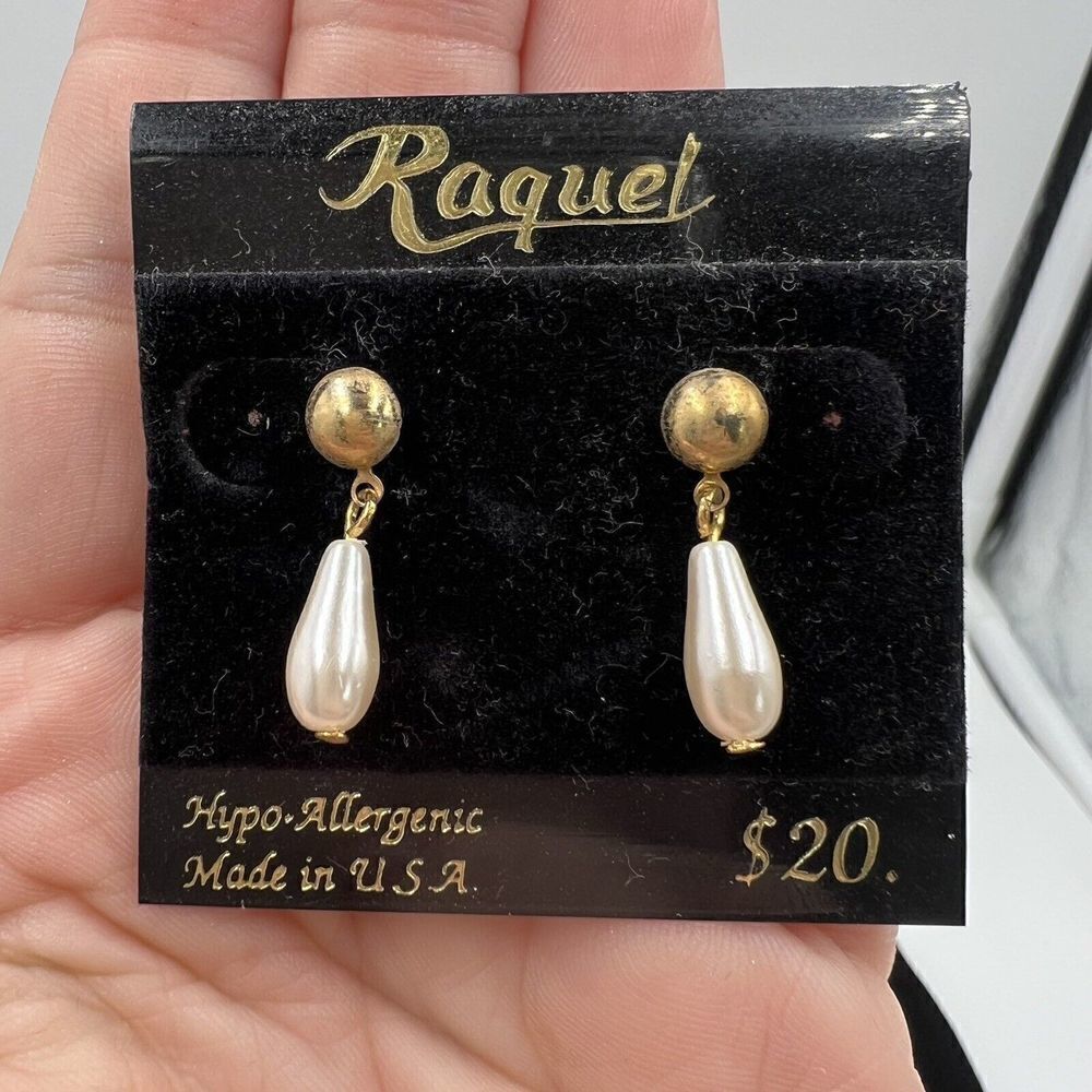 VINTAGE RAQUEL EARRINGS PIERCED FAUX PEARL LONG LINE EARRINGS MINIMALIST